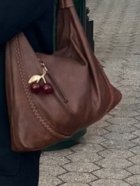 T.J.Maxx Brown Leather Shoulder Bag with Cherry Charm